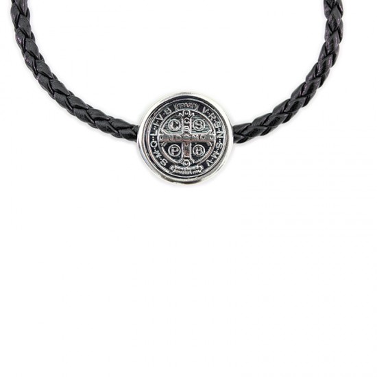 Leather bracelet with Saint Benedict medal