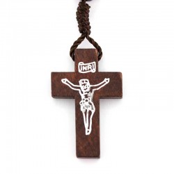 Single decade rosary in dark wood with cord binding Bead 7 mm 