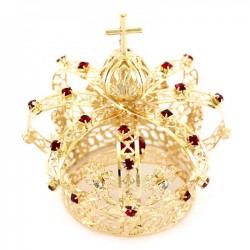 Crown for statue in metal with red rhinestones Diameter 4 cm