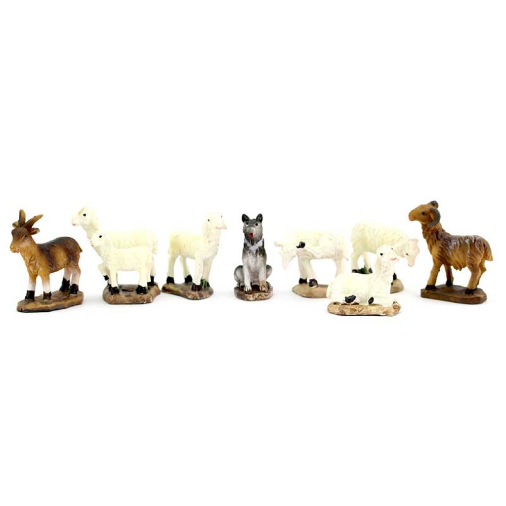 Set of 8 animals for nativity scene in resin 2,5x3 cm - 18500251