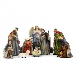Nativity scene with shepherds in painted resin 20 cm 11 figures