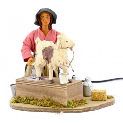 Moving scene of woman milking goat in dressed terracotta 24 cm