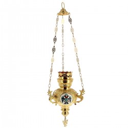 Blessed Sacrament lamp in golden brass with enamel 50 cm