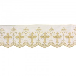 Altar border in white muslin fabric with gold crosses embroidery 15 cm