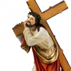Jesus carrying the cross statue in resin 29,3 cm