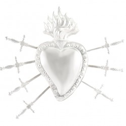 Silvery Metal 7 Swords Heart 21x18 cm