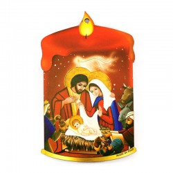 Shaped Red Candle with Nativity in mdf 6,5x11 cm 