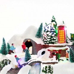 Moving snowy and luminous village scene mod B 18x30x19 Luville