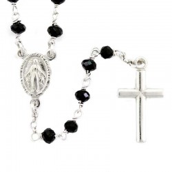 Rhodium silver Rosary with black crystals