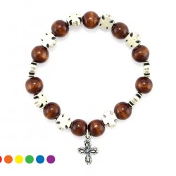 Elastic Rosary Bracelet Wooden Crosses grain 6 mm