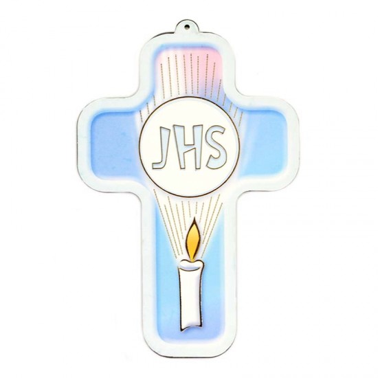 First Communion Cross Candle and IHS 9x13 cm