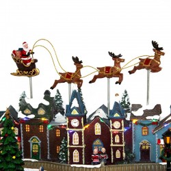 Moving Christmas village with reindeer and sleigh 27x36x20 cm