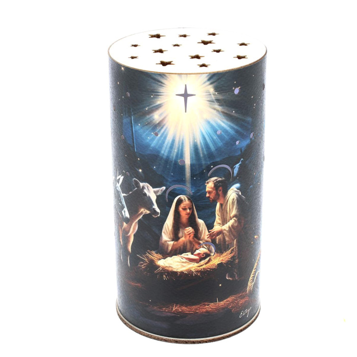 Round lamp with Nativity 9,5x17 cm