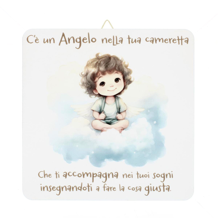 Cuadro Ángel en las nubes madera en relieve 19x19 cm
