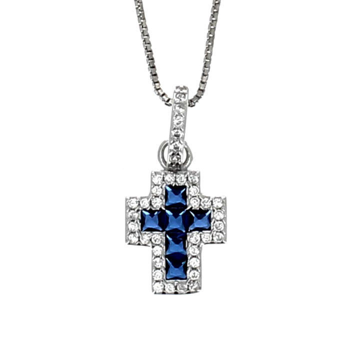 Cross necklace in silver and blue zircons Realis Cross necklace in silver and blue zircons Realis