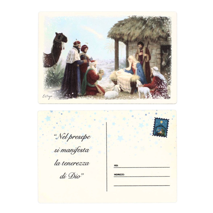 Cartolina in legno Natività e Re magi 15x10 cm