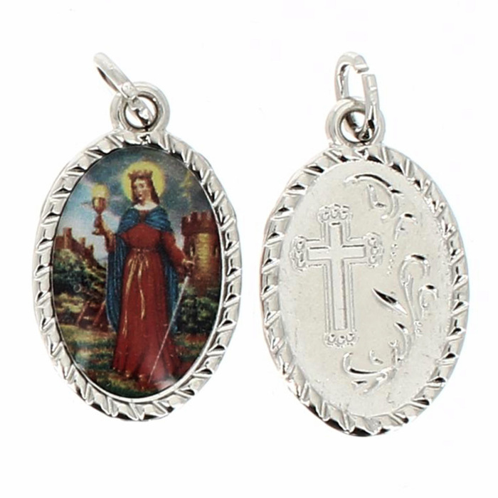 Medaglia Santa Barbara ovale in metallo 16x22 mm