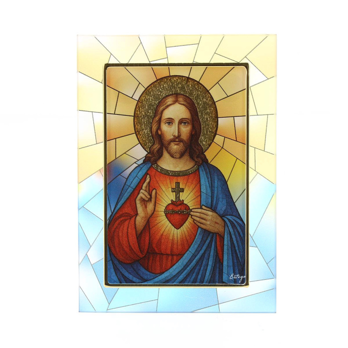 Sacred Heart of Jesus Glass Picture 10x14 cm