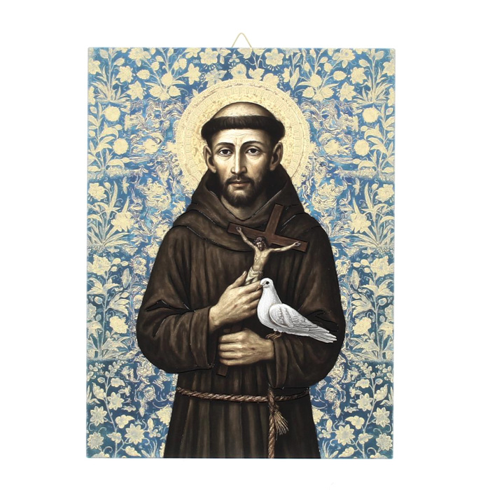 Icono San Francisco de Asís madera 19x25 cm