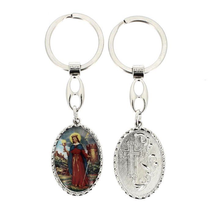 Llavero Santa Bárbara Metal Plateado 3x9 cm