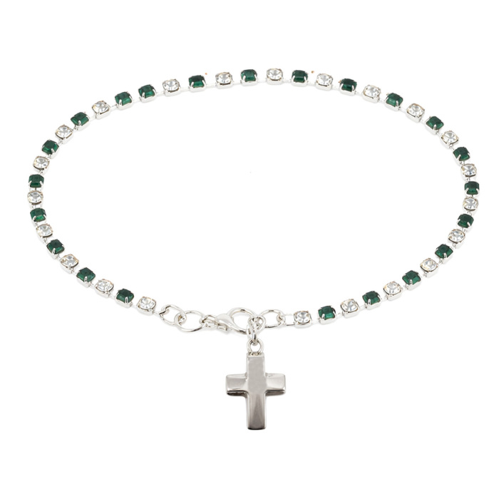 Bracciale con Croce pendente Strass Verdi e Bianchi Bracciale con Croce pendente Strass Verdi e Bianchi