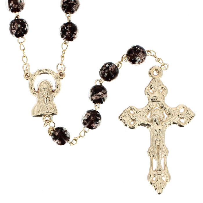 Rosario Dorado de Vidrio de Murano Negro Cuenta 8 mm