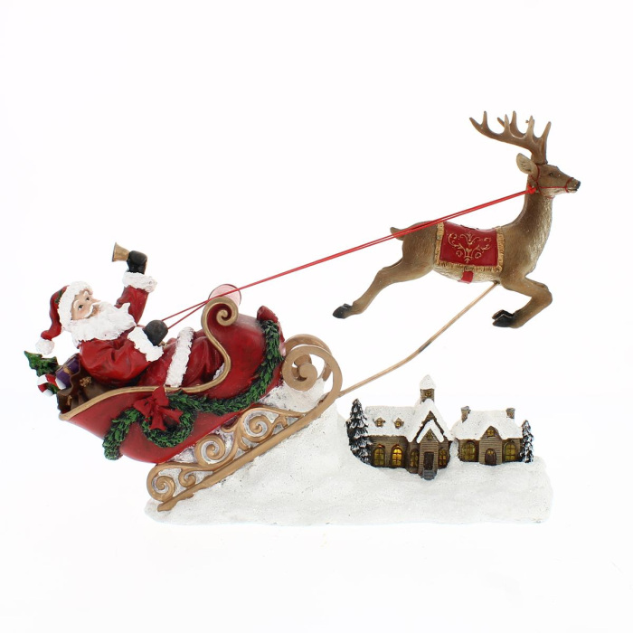 Papá Noel en su trineo con luces 27 cm