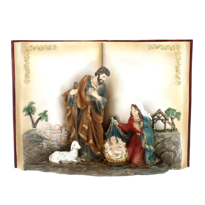 Libro aperto con Natività resina colorata 32x23 cm