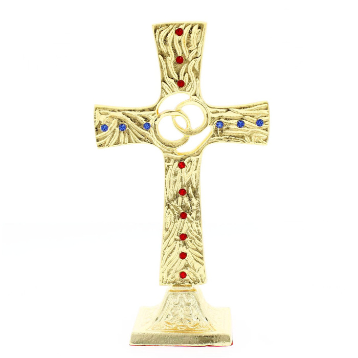 Cross with wedding ring gold-plated brass 25cm