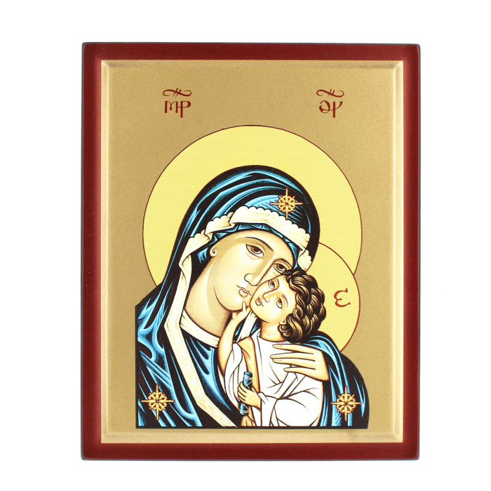 Madonna with Child icon on wood Byzantine style 20.6x25.5 cm