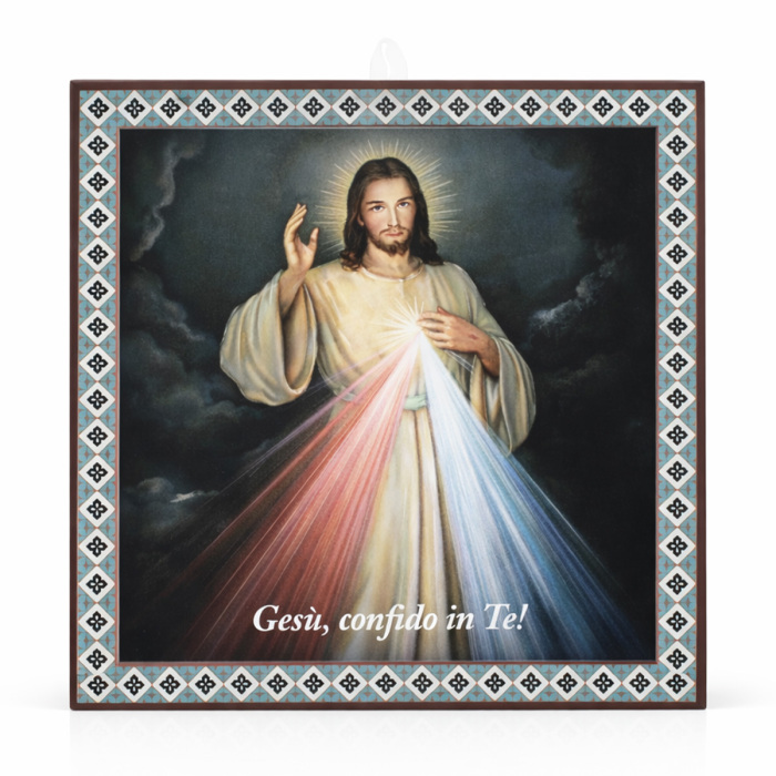 Piastrella Gesù Misericordioso Scatola Regalo 20x20 cm