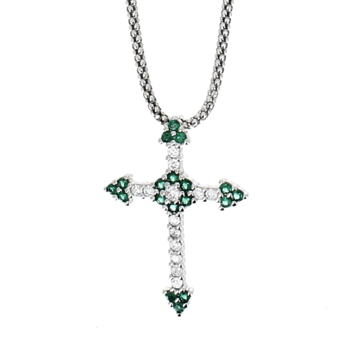 Collar de plata Cruz con piedras verdes 19x26 mm Realis Collar de plata Cruz con piedras verdes 19x26 mm Realis