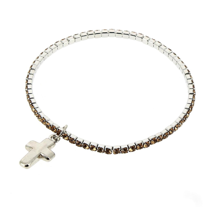Bracciale Elasticizzato con Croce pendente e Strass Ambra Bracciale Elasticizzato con Croce pendente e Strass Ambra