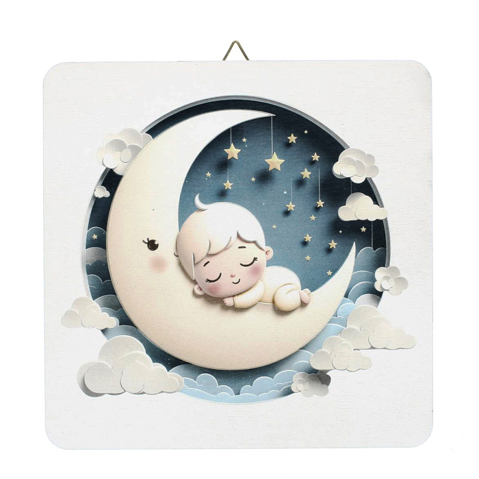 Children’s Room Plaque Sleeping Child on the Moon with Stars 19x19 cm Children’s Room Plaque Sleeping Child on the Moon with Stars 19x19 cm