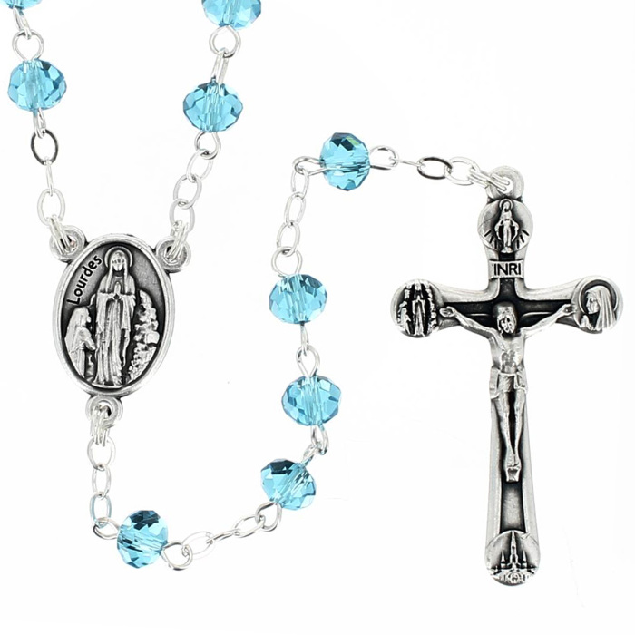Lourdes Rosary with Turquoise Faceted Beads 6 mm