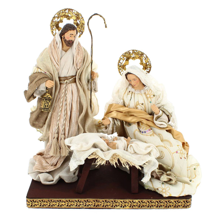 Nativity scene in resin beige and gold fabric 37 cm Nativity scene in resin beige and gold fabric 37 cm