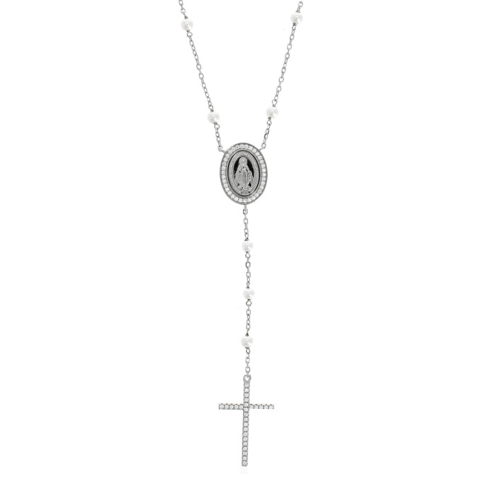 Silver Necklace with White Beads and White Zircons Realis Silver Necklace with White Beads and White Zircons Realis