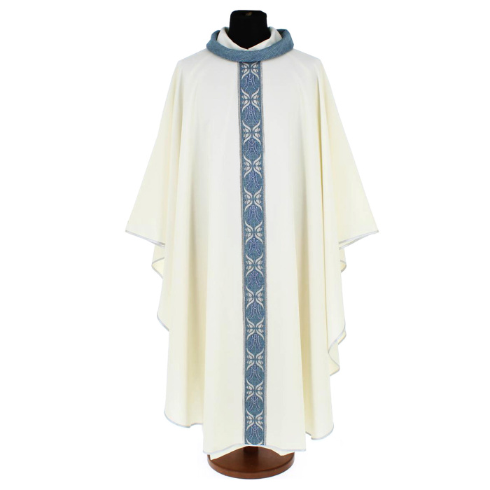 Lightweight Marian chasuble in polyester with embroidered band Gamma