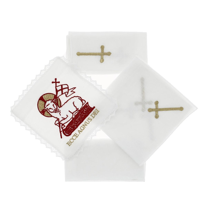 Conjunto de altar con bordado Agnus Dei, lino puro Conjunto de altar con bordado Agnus Dei, lino puro