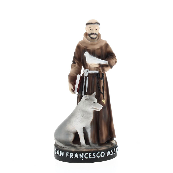 Estatua San Francisco de Asís con Lobo en Resina 10 cm
