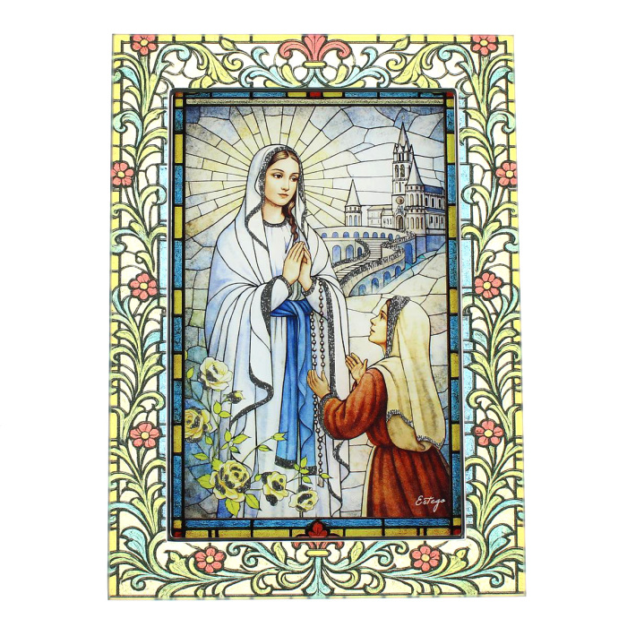 Quadretto Madonna di Lourdes in Vetro 17x23,5 cm Quadretto Madonna di Lourdes in Vetro 17x23,5 cm