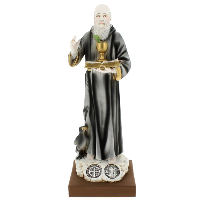 Statua San Benedetto con Medaglie resina dipinta 30 cm