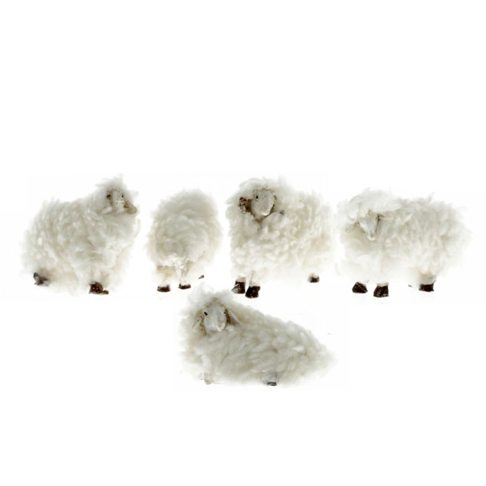 Set of 5 sheep with wool for nativity scene 4 cm Set of 5 sheep with wool for nativity scene 4 cm