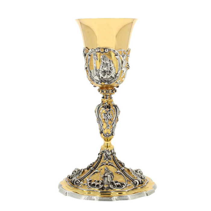 Calice bicolore ottone cesellato Buon Pastore 25 cm