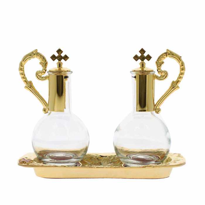 Conjunto de vinajeras magnéticas de metal dorado