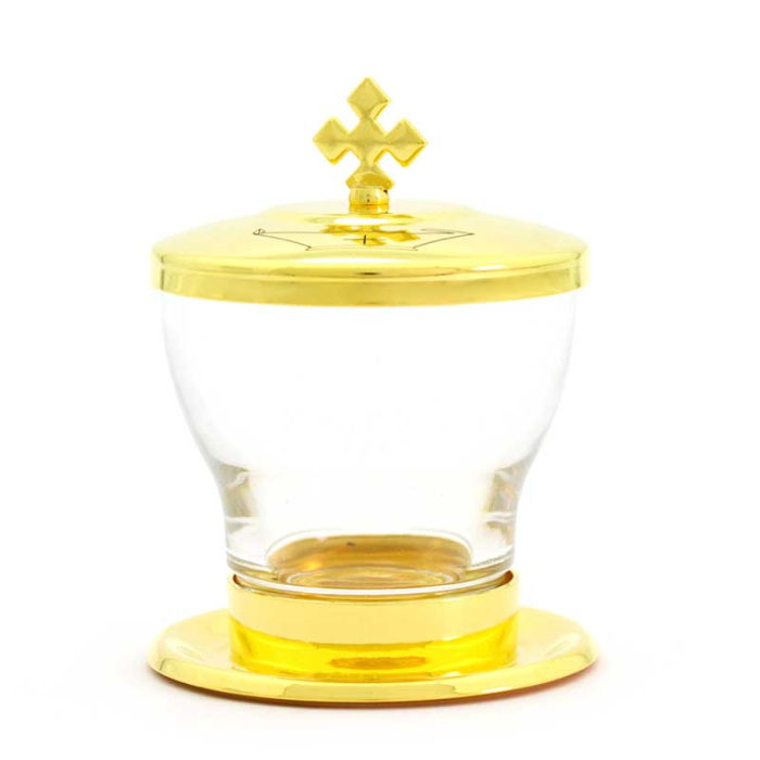 Vasetto in vetro e metallo dorato olio catecumeni 9,5 cm