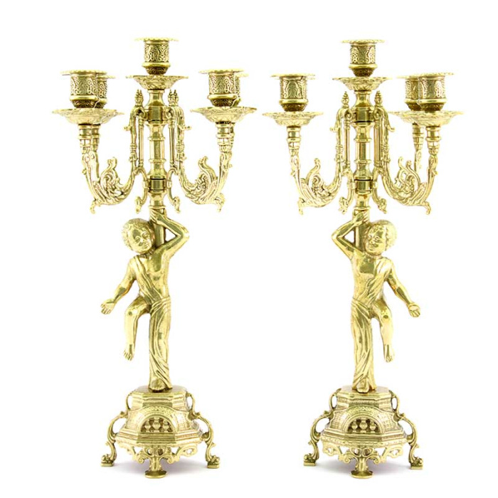 Coppia candelabri a 5 fiamme con puttini 44 cm