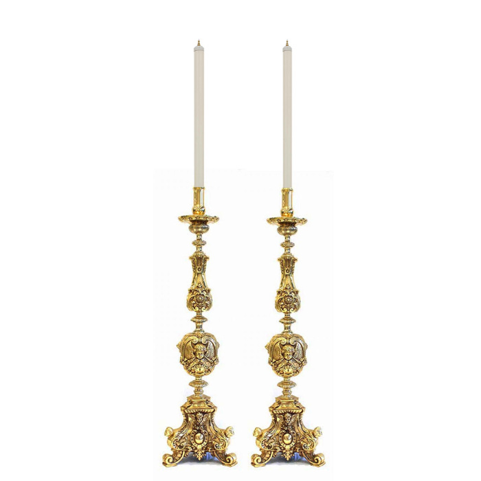 Coppia candeliere stile barocco ottone fuso 140 cm