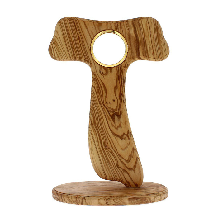 Tau monstrance olive wood brass reliquary 39 cm