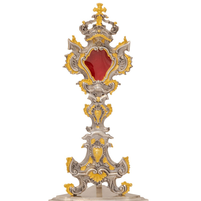 Reliquiario bicolore ottone fuso 47 cm